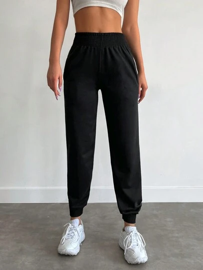 EURMUSE Solid Elastic Waist Slant Pocket Joggers
