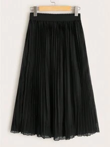SHEIN Unity Solid Pleated Elastic Waist Skirt - Black - View 1