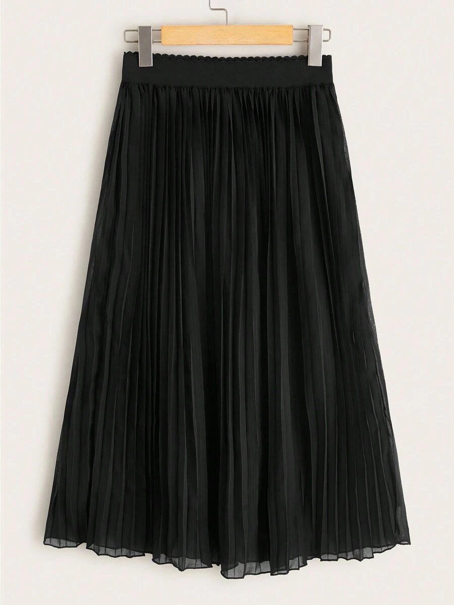 SHEIN Unity Solid Pleated Elastic Waist Skirt - Black - View 1