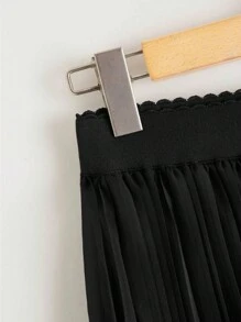 SHEIN Unity Solid Pleated Elastic Waist Skirt - Black - View 3