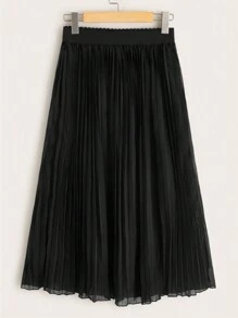 SHEIN Unity Solid Pleated Elastic Waist Skirt - Black - View 4