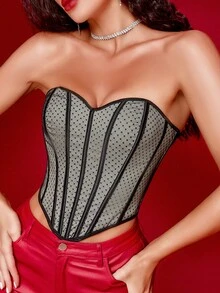 後背繫帶頭巾下擺全包束腰緊身胸衣 - 彩色 - 查看 4