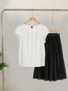 SHEIN Unity Solid Pleated Elastic Waist Skirt - Black - View 5