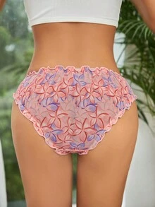 Floral Print Lettuce Trim Panty - Multicolor - View 2