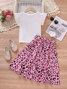 Bộ thời trang bé gái Thắt lưng Xù Tim In hoa Báo Dễ thương - Nhiều màu - Xem 2