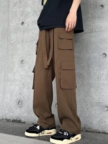 Manfinity Hypemode Loose Fit Men's Flap Pocket Cargo Pants - Coffee Brown - View 3