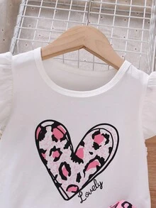 Bộ thời trang bé gái Thắt lưng Xù Tim In hoa Báo Dễ thương - Nhiều màu - Xem 4