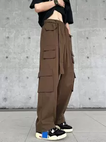 Manfinity Hypemode Loose Fit Men's Flap Pocket Cargo Pants - Coffee Brown - View 4