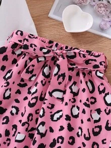 Bộ thời trang bé gái Thắt lưng Xù Tim In hoa Báo Dễ thương - Nhiều màu - Xem 5