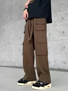 Manfinity Hypemode Loose Fit Men's Flap Pocket Cargo Pants - Coffee Brown - View 5
