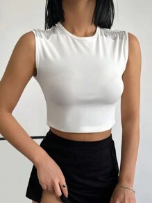 EURMUSE 素色短款背心 - 白色 - 查看 1