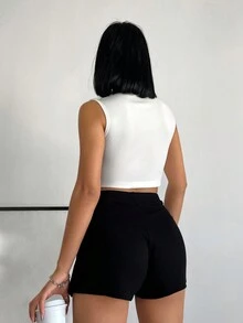 EURMUSE 素色短款背心 - 白色 - 查看 2