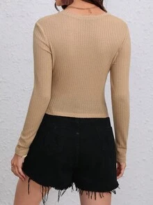 SHEIN Unity 素色褶邊不對稱下擺T恤 - 彩色 - 查看 2