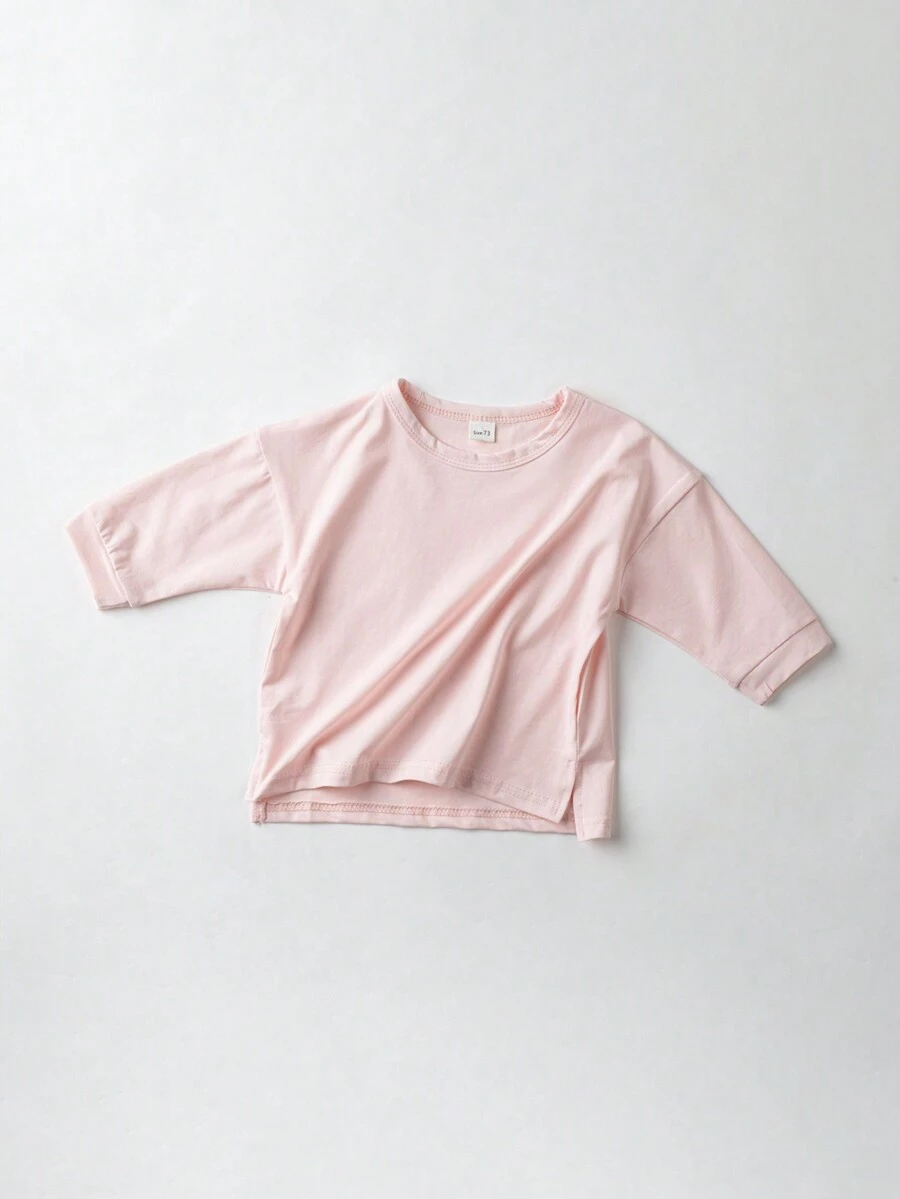 Bebé niña Camiseta unicolor bajo con abertura - Rosa Pálido - Ver 1