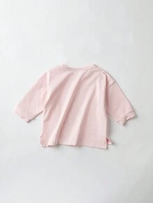 Bebé niña Camiseta unicolor bajo con abertura - Rosa Pálido - Ver 2