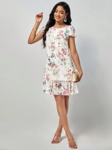 SHEIN Clasi Floral Print Ruffle Hem Dress - Multicolor - View 3