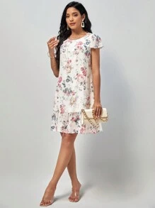 SHEIN Clasi Floral Print Ruffle Hem Dress - Multicolor - View 4