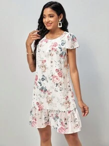 SHEIN Clasi Floral Print Ruffle Hem Dress - Multicolor - View 6