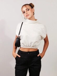 SHE(IN) BRASIL 後鎖孔蝙蝠袖短款T恤 - 米色 - 查看 1