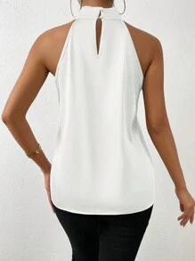Chiquease Blusa de satén con cuello de halter y abertura en la espalda, para ropa de fiesta de vacaciones - Blanco - Ver 2