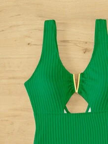 夏季纯色前开襟连体泳衣