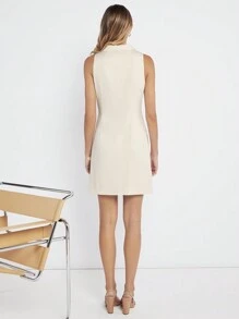 BizChic Cổ bẻ Váy Wrap Hem Trang phục làm việc - Màu be - Xem 2