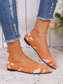 Women Two Tone Point Toe Ballet Flats, Funky Outdoor Fabric Flat Shoes - Orange - View 1