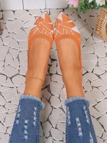 Women Two Tone Point Toe Ballet Flats, Funky Outdoor Fabric Flat Shoes - Orange - View 2