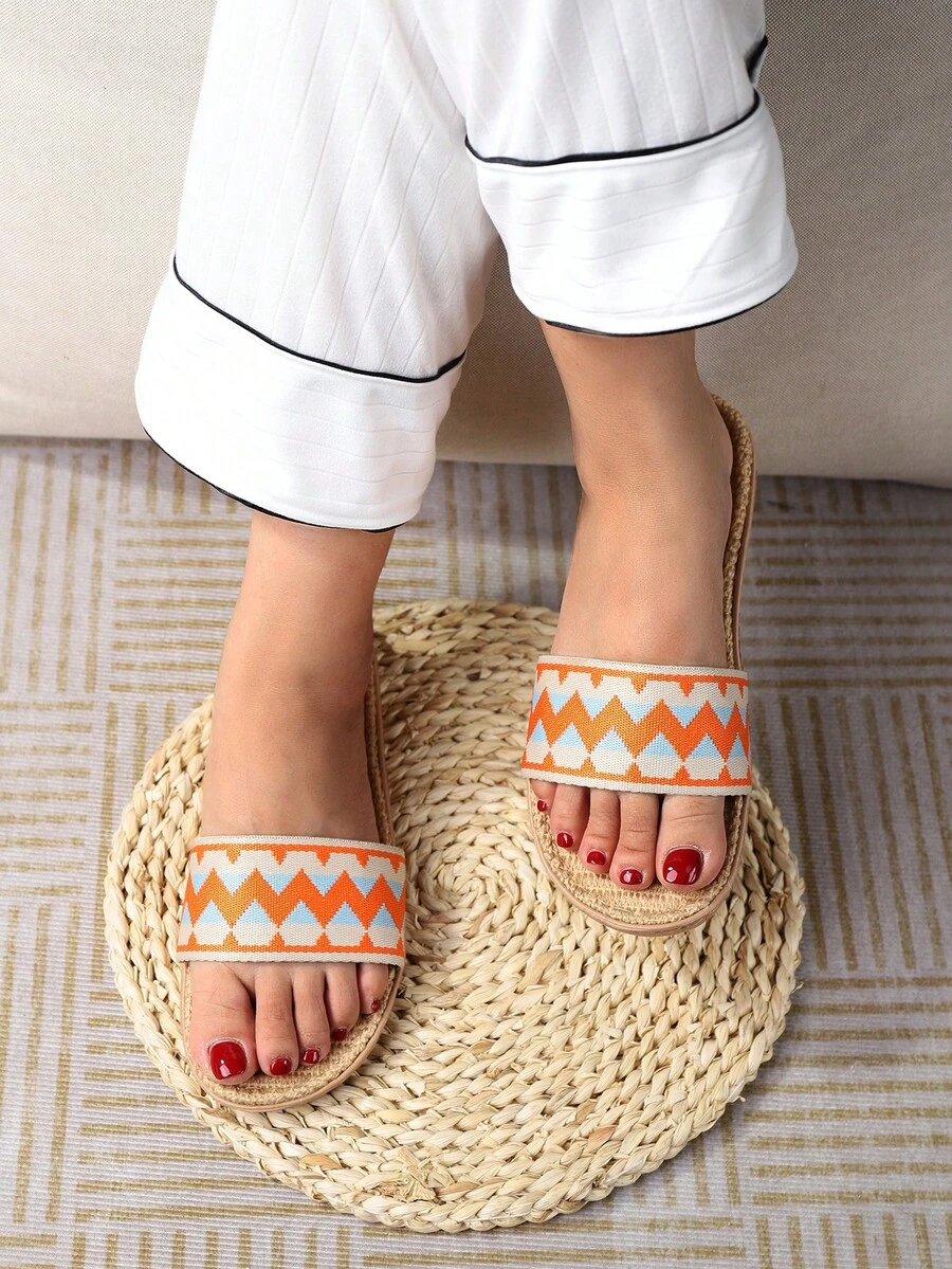 Women's Indoor Linen Slippers For Home - Orange - View 1