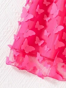 SHEIN Girls Butterfly Appliques Belted Halter Dress - Hot Pink - View 6