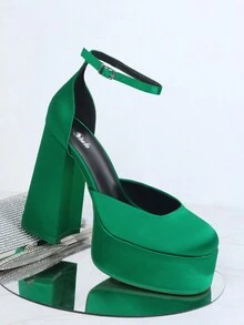 Giày cao gót Nữ Khóa màu trơn Dây đeo mắt cá chân Hấp dẫn - màu xanh lá - Xem 2