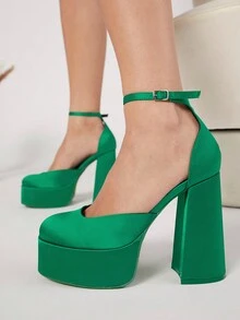 Giày cao gót Nữ Khóa màu trơn Dây đeo mắt cá chân Hấp dẫn - màu xanh lá - Xem 3
