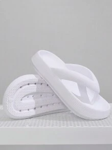 女士時尚白色純顏色拖鞋,簡約風格 - 白色 - 查看 2