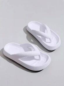 女士時尚白色純顏色拖鞋,簡約風格 - 白色 - 查看 3