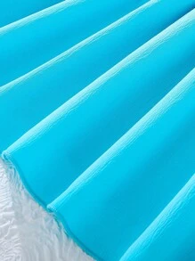 Girls Contrast Collar Ruffle Hem Dress - Blue - View 4