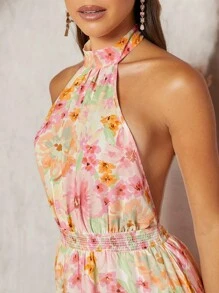 SHEIN Unity Váy hở lưng họa tiết hoa cho kỳ nghỉ hè - Nhiều màu - Xem 4