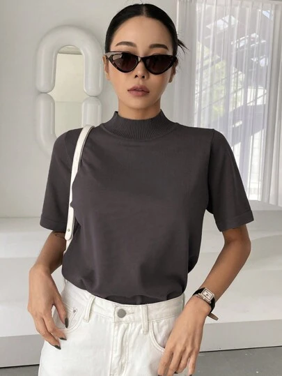 DAZY 纯色立领针织上衣，秋装，返校服