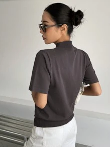 DAZY Solid Mock Neck Knit Top,Fall Clothes,Back To School Clothes - Dark Grey - View 2