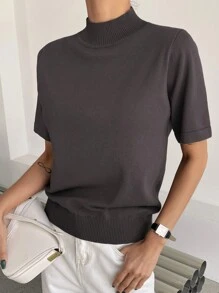 DAZY Solid Mock Neck Knit Top,Fall Clothes,Back To School Clothes - Dark Grey - View 5