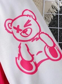 SHEIN Tween Girl Bear Print Two Tone Joggers