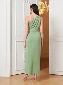 Modelyn One Shoulder Ruched Wrap Hem Dress