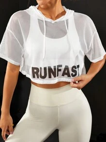 字母圖案落肩袖運動衛衣不附文胸 - 白色 - 查看 3