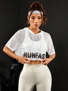 字母圖案落肩袖運動衛衣不附文胸 - 白色 - 查看 1