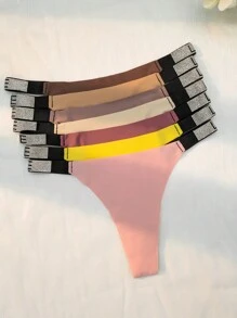 7入組字母圖案膠帶丁字褲 - 彩色 - 查看 3