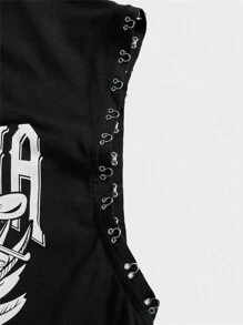 FeverCity 男士棉質字母圖形無袖出門性感背心，男友禮物 - 黑色 - 查看 4