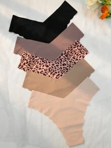 5pack Leopard Print Scallop Trim No Show Panty