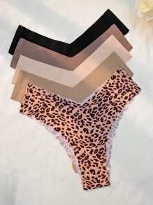 5pack Leopard Print Scallop Trim No Show Panty