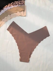 5pack Leopard Print Scallop Trim No Show Panty