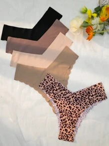 5pack Leopard Print Scallop Trim No Show Panty