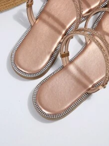 Women Crystal Embellished Flat Sandals, Thin Strap Two-Way Wearing Slipper Sandals Valentines